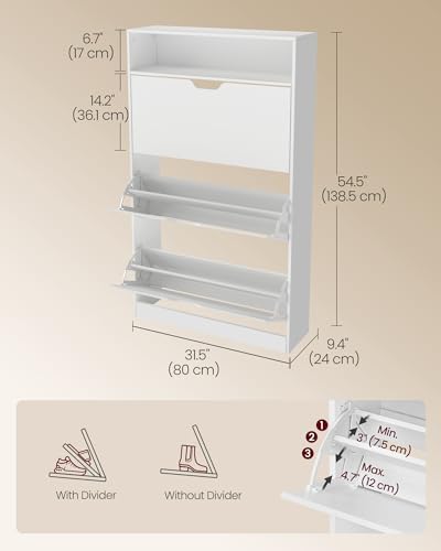 VASAGLE Shoe Cabinet with 3 Flip Drawers, Holds up to 24 Pairs of Shoes