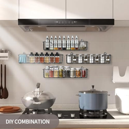 Wall Mounted Spice Rack Organizer, 2 Pack, Black
