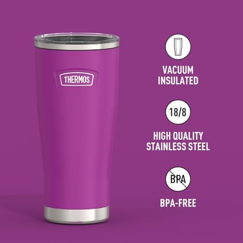 THERMOS Icon Series 24oz Stainless Steel Tumbler with Slide Lock Lid, Leakproof, Fits Cupholder, Dishwasher Safe, Griptec™ Non‑Slip Base, Keeps Drinks Hot 6 Hrs/Cold 22 Hrs, Plum