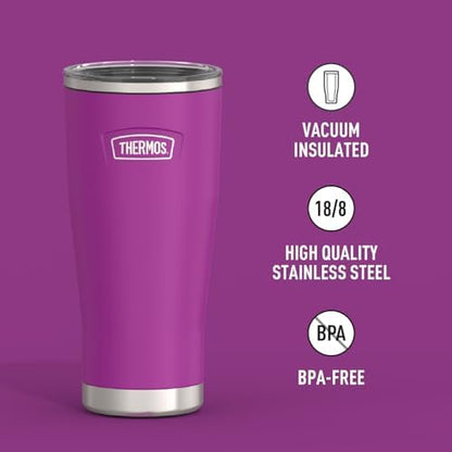 THERMOS Icon Series 24oz Stainless Steel Tumbler with Slide Lock Lid, Leakproof, Fits Cupholder, Dishwasher Safe, Griptec™ Non‑Slip Base, Keeps Drinks Hot 6 Hrs/Cold 22 Hrs, Plum