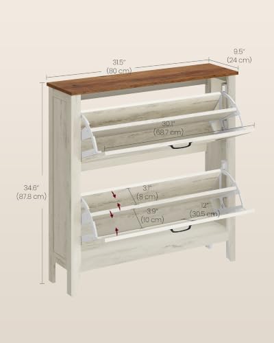 VASAGLE Farmhouse Shoe Cabinet, Narrow Storage Organizer, 2 Flip Drawers