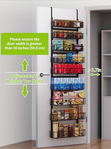 9-Tier Over Door Storage Rack, Heavy Duty Metal Hanging Organizer for Kitchen, Black
