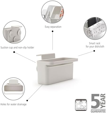 Brabantia Brabanta SinkSide in-Sink Organizer (Light Gray) Tidy Storage/Drainage Container with Suction Cups for Kitchen Sink Sponges, Cloths, Dishsoap