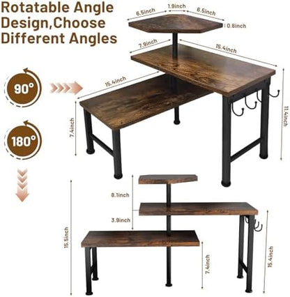 Kitchen Countertop Organizer, 3 Tier Moveable Corner Shelf Kitchen Shelf with Hook, Countertop Organizer for Bathroom, Spice Rack, Bookshelf, Coffee Area, Dresser Table (Brown)