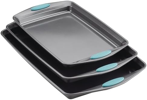 Rachael Ray Nonstick Bakeware Cookie Pan Set, Baking Sheets, 3-Piece, Gray