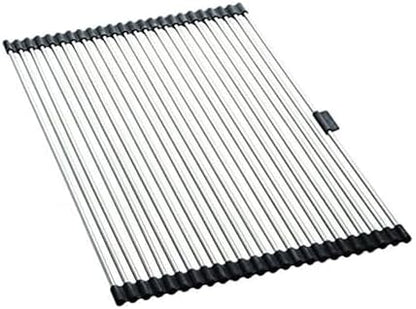 Farberware Dish Drying Rack Over the Sink, Large Stainless Steel Rolling Drying Rack for Kitchen Counter, Rust-Resistant Rods, Holds Up to 22 lbs, Dishwasher Safe