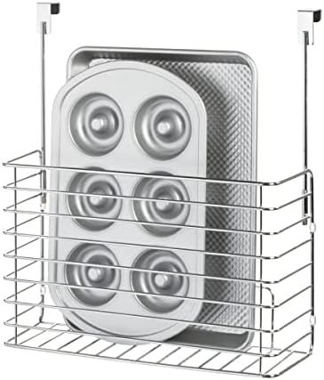 iDesign Classico Metal Over the Cabinet Kitchen Bakeware Organizer Basket for Cutting Boards, Baking Sheets, Pans, 13.73" x 5.18" x 14.2" - Chrome