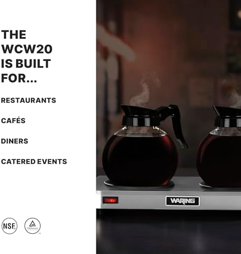 Waring Commercial WCW20 Café Deco Double Coffee Carafe Warmer, 120V, 5-15 Phase Plug,Silver
