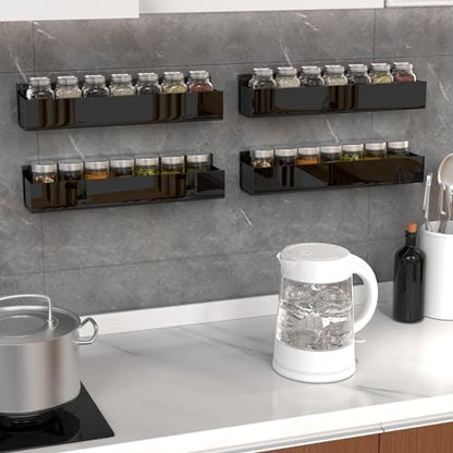 PMMASTO 4-Pack Black Acrylic Spice Rack Organizers for Cabinet Doors