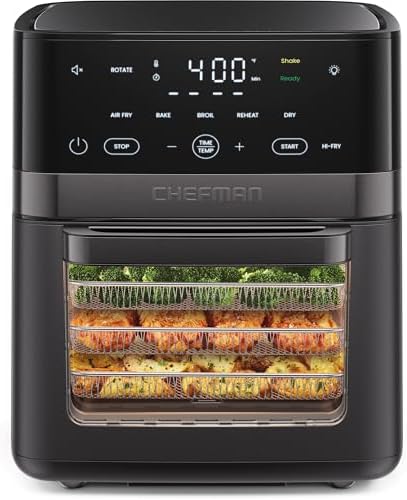 Chefman Air Fryer 6-in-1, XL 14-Quart Multifunctional Airfryer with Touchscreen Controls, Rotisserie, Food Dehydrator, Convection Oven, Bake, Broil, and Reheat Functions, Windowed Door – Black