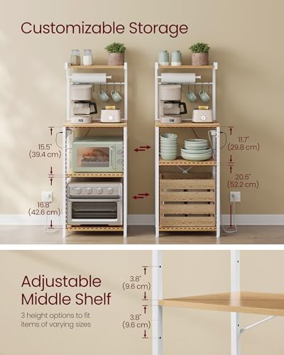 VASAGLE 4-Tier Kitchen Bakers Rack with Power Outlet, 17.7-Inch Wide