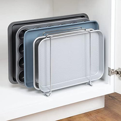 mDesign 5 Slot Pot and Pan Rack — Metal Wire Rack for Cabinets, Pantries or Kitchen Surfaces — Freestanding Pan Stand for Pans, Pots, Lids and Crockery – Silver