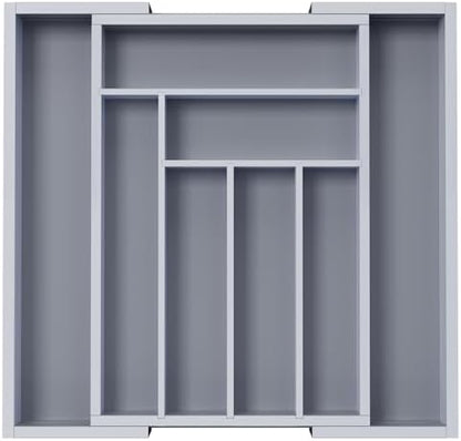Pipishell Bamboo Expandable Silverware Drawer Organizer, Gray, Medium
