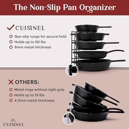 Cuisinel Silicone-Coated Pan Organizer, 12" Cast Iron Skillet Rack, 2 Pack