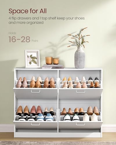 VASAGLE Shoe Cabinet with 4 Flip Doors, for 16-28 Pairs of Shoes
