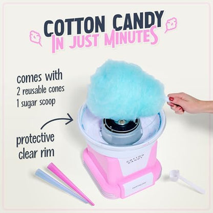 Nostalgia Cotton Candy Machine -Cotton Candy Maker With 2 Reusable Cones, 1 Sugar Scoop - Cotton Candy Machine for Kids Works with Flossing Sugar or Hard Candy for Fun & Convenience-Pink