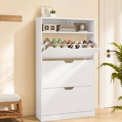 VASAGLE Shoe Cabinet with 3 Flip Drawers, Holds up to 24 Pairs of Shoes