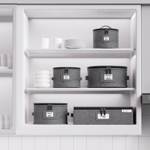 YearningHome China Storage Containers,4 Piece Set,Hard Shell Moving Boxes for Dishes,Plate,Dinnerware,Saucers Quilted Organizer Dividers for Packing Fine China Storage Containers,Grey