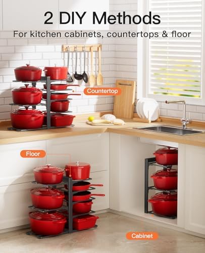 ORDORA Pots and Pans Organizer Under Cabinet 15.8", 8-Tier Adjustable Black