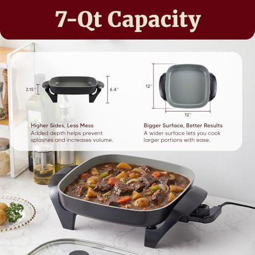 Elite Gourmet 12" Ceralast™ PFAS-Free Ceramic Electric Skillet, 1200W
