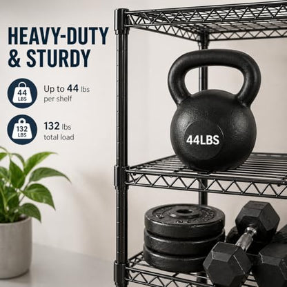 Simple Deluxe 3-Tier Heavy Duty Adjustable Storage Shelf with Wheels, 23.23”W x 13.39”D x 30.31”H, Mobile or Stationary Metal Shelving Unit, Easy Assembly for Kitchen, Pantry, Laundry Room, Black