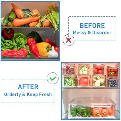POMEAT 10 Pack Fridge Organizer, Stackable Refrigerator Organizer Bins with Lids, Produce Fruit Storage Containers for Storage Clear for Food, Drinks, Vegetable Storage