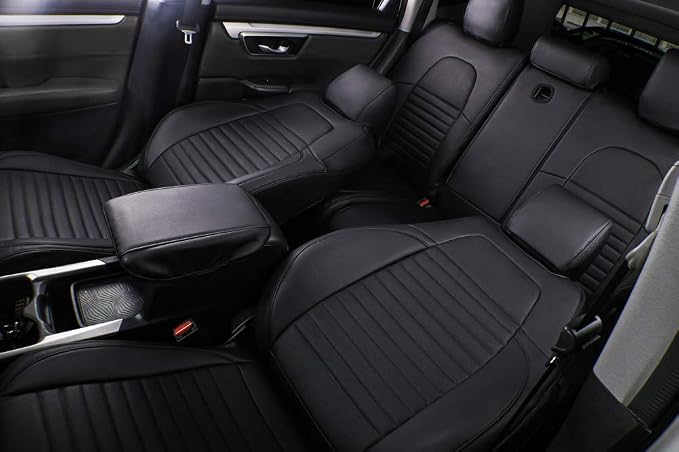 EKR CRV Car Seat Covers Custom Fit for Honda CRV 2012 2013 2014 LX,Leather Truck Seat Cover for SUV Full Set,Waterproof Car Seat Cushion, Faux Leather (Black)