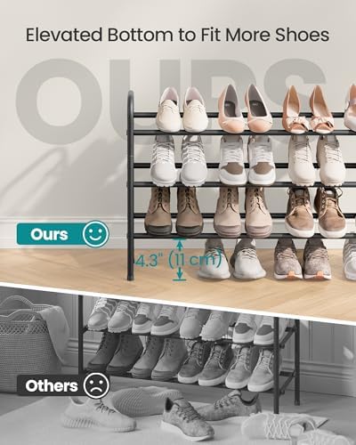 SONGMICS Expandable Shoe Rack, 3-Tier Metal Shoe Organizer, Holds 20 Pairs