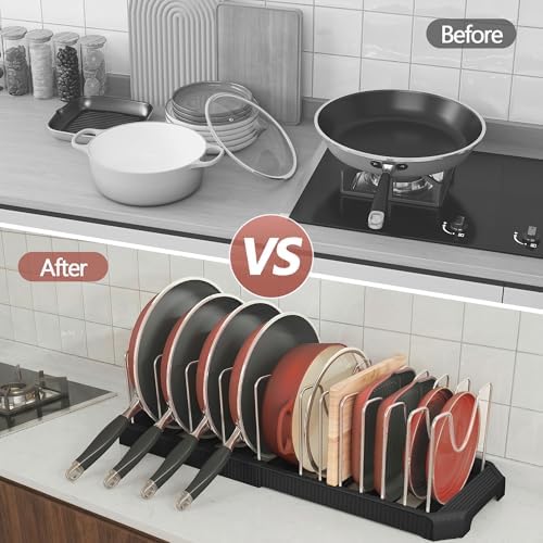 Expandable Pan Organizers Inside Cabinet with 12 Dividers Black