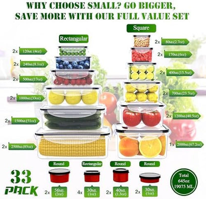 RockBerry 66 Pcs Food Storage Containers with Lids Airtight, Total 19075ML