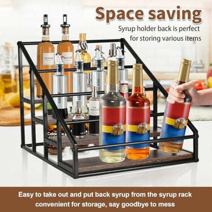 YQBRAO 2-Pack 4-Tier Coffee Syrup Organizer, 32-Bottle Total, Brown