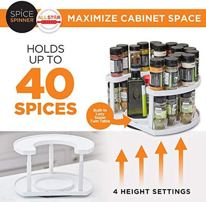 Allstar Innovations Spice Spinner Two-Tiered Spice Organizer & Holder That Saves Space, Keeps Everything Neat, Organized & Within Reach With Dual Spin Turntables