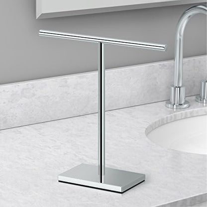 Gatco 1444C, Modern Rectangle Base Freestanding Countertop Towel Holder, Chrome / 10.50"W x 11.13"H T-Shape Style Countertop Hand Towel Holder for Bathroom, Kitchen/ Fingertip Towel Rack