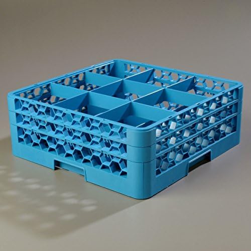 Carlisle FoodService Products OptiClean 9 Compartment Glass Racks for Restaurants with 2 Extenders - Glass Racks for Large Brandy Snifters, Grande Margaritas, Carafes, Wide Diameter, Blue, (Pack of 3)