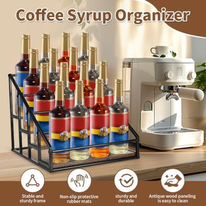 YQBRAO 2-Pack 4-Tier Coffee Syrup Organizer, 32-Bottle Total, Brown