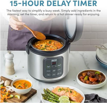 AROMA Professional Digital Rice Cooker, Multicooker, 4-Cup (Uncooked) / 8-Cup (Cooked), Steamer, Slow Cooker, Grain Cooker, 2Qt, Stainless Steel Exterior, ARC-994SG