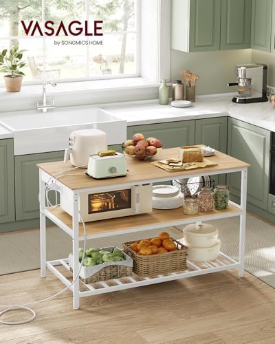 VASAGLE Kitchen Island with 3 Shelves, Storage Cabinet, Steel Structure