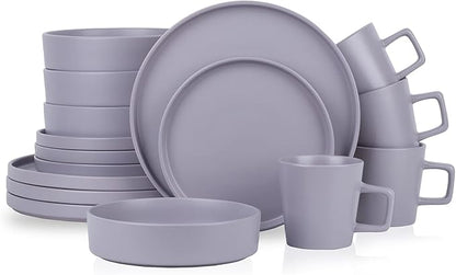 Stone Lain Cleo Modern Stoneware 16-Piece Dinnerware Set, Plates and Bowls Set, Dish Set Service For 4, Light Gray