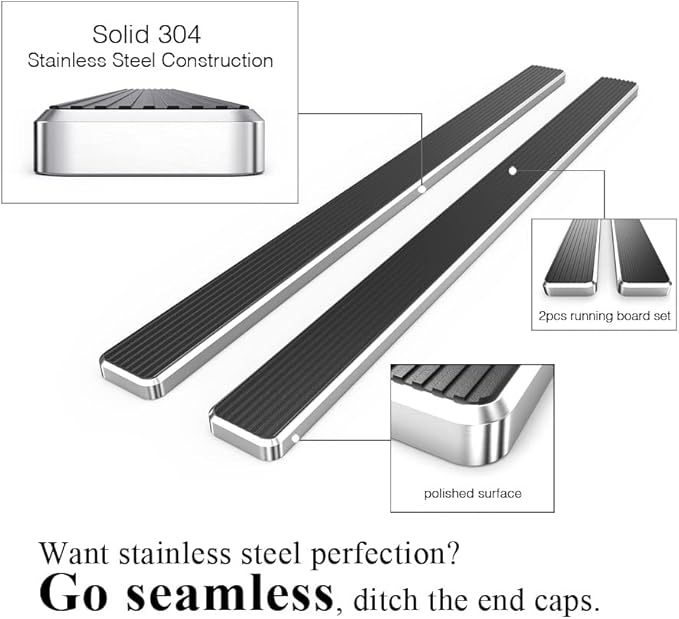 APS (Polished 304 Stainless Steel 6in Wheel to Wheel) Running Boards Nerf Bars Compatible with Ford F150 2015-2026 Regular Cab 6.5ft Bed & F-250 F-350 Super Duty 2017-2026