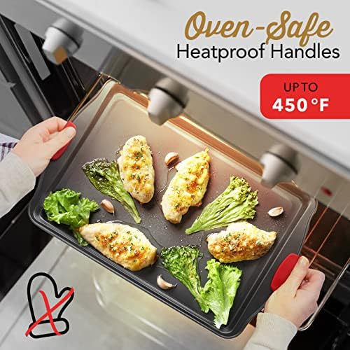 Eatex Nonstick Baking Sheet Set, 15-Piece Baking Pans Set with Silicone Handles, Carbon Steel Cookie Sheets for Baking, Commercial Grade Quality Bakeware Sets Includes Muffin Pan, Cake Pan and More