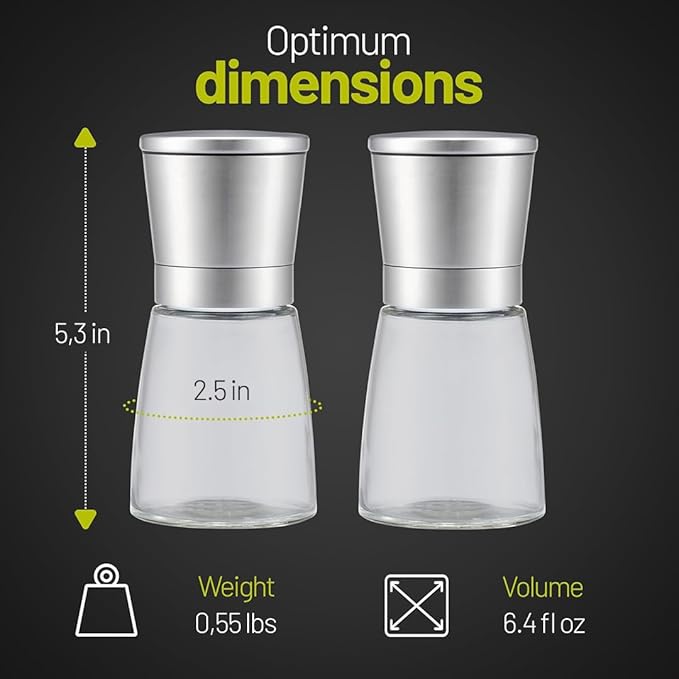 ZOLMER® Premium Stainless Steel Salt and Pepper Grinder Set | Adjustable