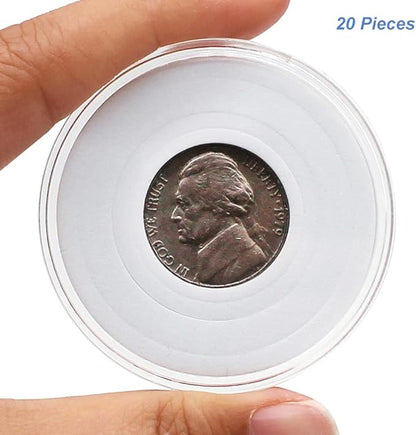 20pcs Clear Plastic Coin Capsules, Coin Collection Case of 5 Size with Adjustable Gasket for Coin Collection American Silver Eagle Liberty Coin &JFK Half Dollar & Bitcoin (19/21/25/30/40mm)-20pcs
