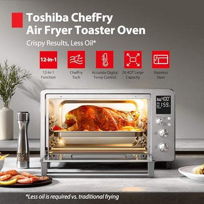 TOSHIBA ChefFry Air Fryer Toaster Oven Combo, 26.4-Quart, Stainless Steel