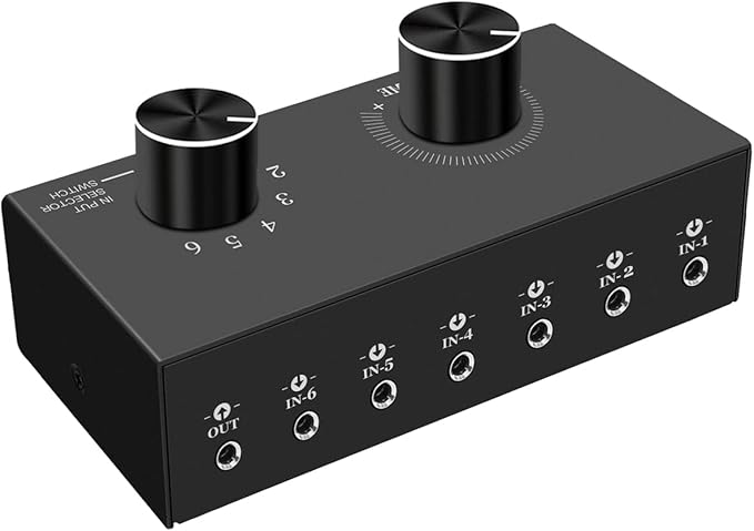6-Way Audio Switcher, 3.5mm Stereo Audio Switcher, Plug & Play Compatible
