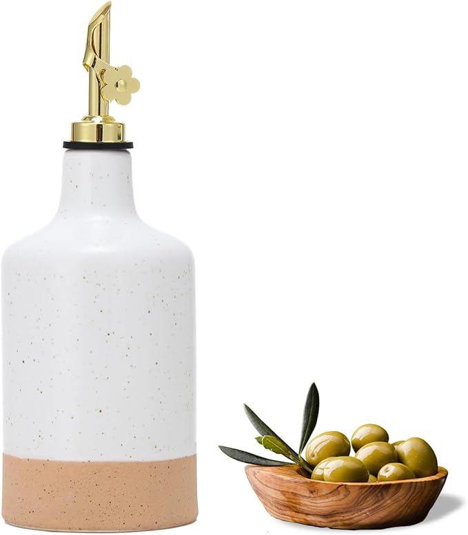 HOMCDALY Ceramic Olive Oil Dispenser Bottle, 16oz Oil Dispenser Bottle