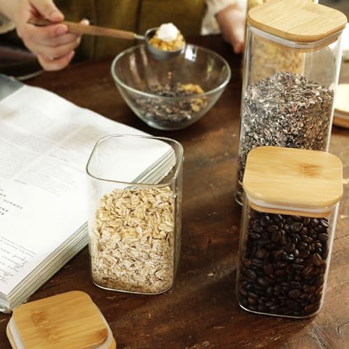 LIBWYS 8-Pack Square Glass Storage Jars with Bamboo Lids (0.6Qt/1.06Qt)