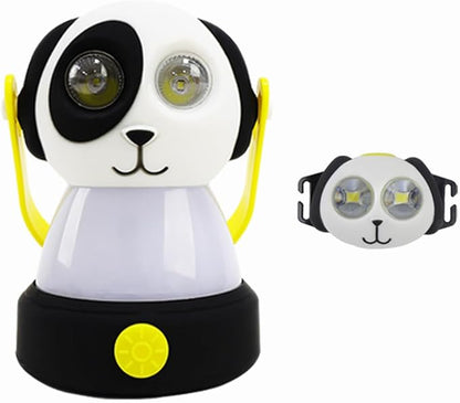Outdoor Kids Camping Lanterns & Headlamp Set, Battery Powered Night Light, Lightweight LED Equipment, Birthday Christmas Gift (Dog Set)