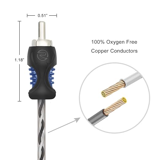 RECOIL RCI220 100% Oxygen Free Copper 20ft 2-Channel RCA Audio Cable, Twisted Pair with Noise Reduction
