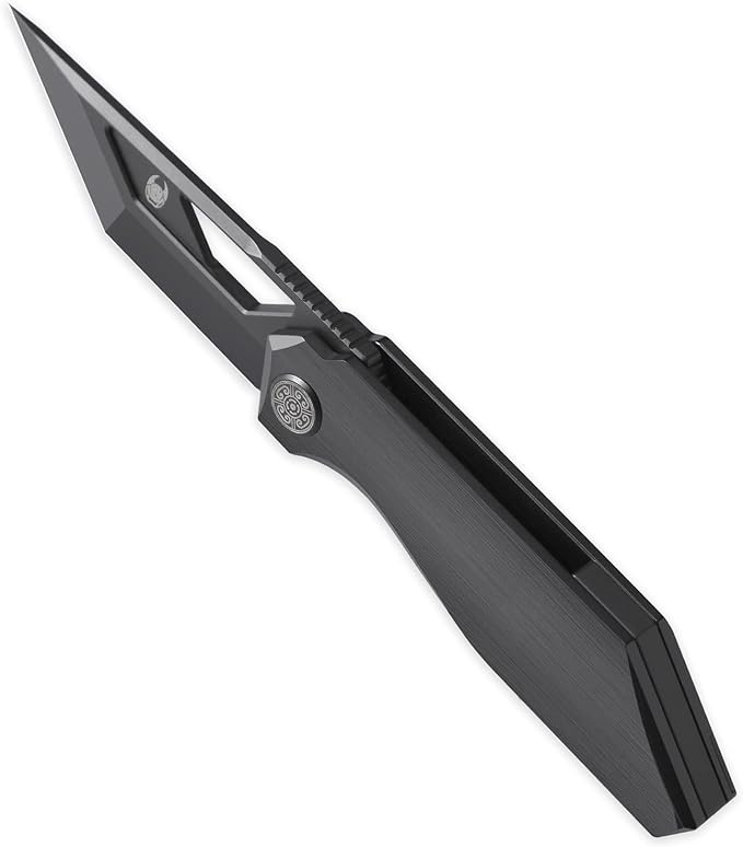 Knife Shimo Folding Knife,2.56" M390 Stonewashed Pocket Knife,3.86" Titanium Handle Frame Lock Thumb Hole & Front Flipper Knife,Small EDC Knife for Outdoor Camping Black