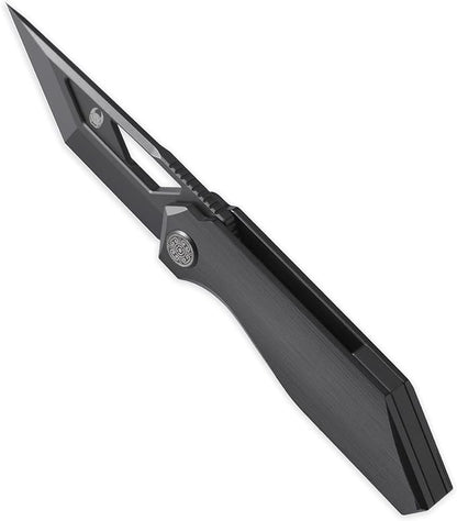 Knife Shimo Folding Knife,2.56" M390 Stonewashed Pocket Knife,3.86" Titanium Handle Frame Lock Thumb Hole & Front Flipper Knife,Small EDC Knife for Outdoor Camping Black